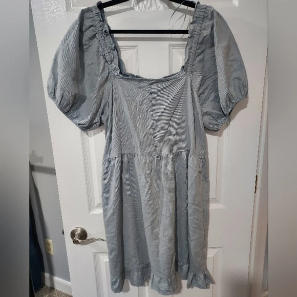 NWT Who What Wear Chambray Light Blue Twill Puff Sleeve Mini Dress in Size XXL - Picture 2 of 8
